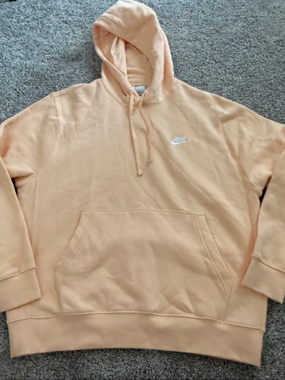 Nike Club Fleece Pullover Hoodie Large Peach Embroidered Swoosh Kangaroo Pocket